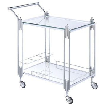 Metal And Mirror Rectangular Serving Cart With Open Shelf, Silver