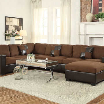 Dannis Reversible Sectional Sofa With Pillows, Chocolate Microfiber and PU