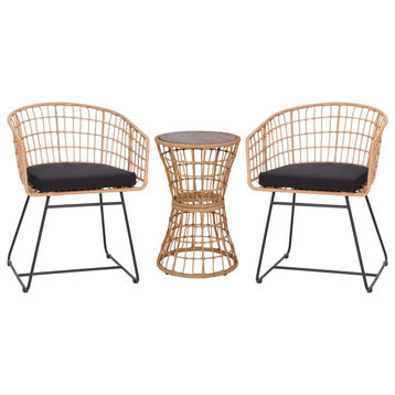 Devon 3-Piece Patio Bistro Set, 2 Chairs w/Seat Cushions, Acacia Wood Top Table,