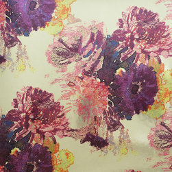 BEARDWOOD &ndash; PURPLE, PINK FLORAL ON GOLD FOIL Pattern Number: 2016-102-09 - Wallpaper