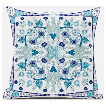 18" X 18" Blue and White Broadcloth Paisley Zippered Pillow