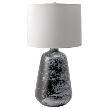 Ceramic Linen Shade On-Off Switch Table Lamp, Black