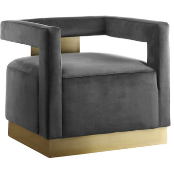 Armani Velvet Upholstered Accent Chair, Gray
