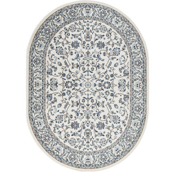 Tessie Traditional Floral Cream Oval Area Rug, 5'x7'