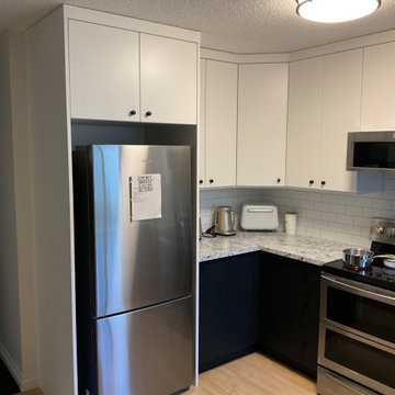 Modern kitchen with cabinets and fridge