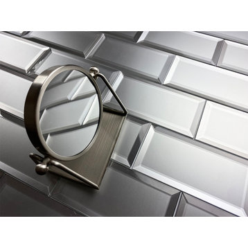 Frosted Elegance 3 in x 6 in Beveled Glass Subway Tile in Matte Gray