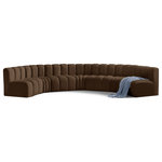 Meridian Furniture - Arc Velvet Upholstered 7-Pc. U-Shaped Modular Sectional, Brown - Give your living room or den the perfect blend of style and versatility with this Arc velvet fabric curved modular Sectional. Part of the Arc modular furniture collection, this Sectional comes upholstered in rich brown velvet fabric and features deep channel tufting that adds a touch of luxury while enhancing comfort and support. A seamless combination of form and function, this chair can be used with other Arc pieces to create a myriad of configurations in your well-curated room.