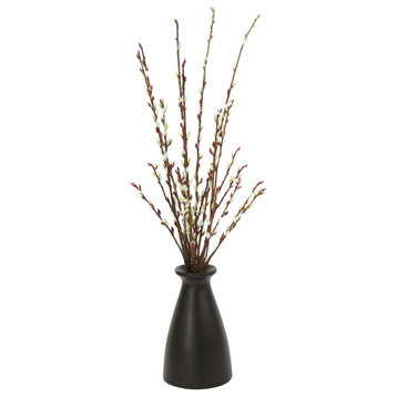Willow Branches in Tall Wood Vase