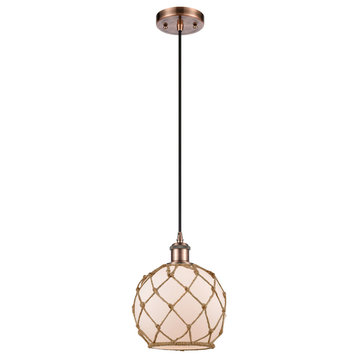 Ballston Farmhouse Rope 1 Light Mini Pendant, Antique Copper, White Glass with