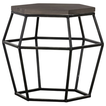 Limari Home Tartan Hexagonal Modern Concrete & Metal End Table in Gray/Black