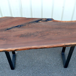 Live Edge Walnut Standing Desk with Modern Base - Desks And Hutches