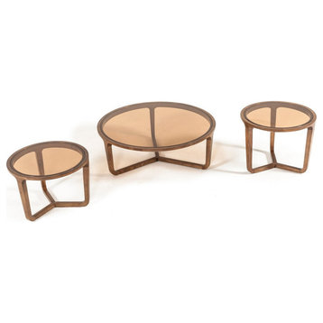 Stefani Modern 3-Piece Walnut Coffee Table Set