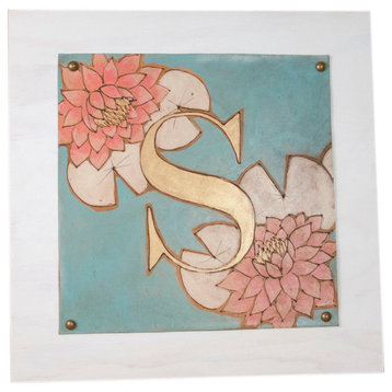 Leah Pattern With Lotus Flowers Wall Letter, 16"x16", S, Neither