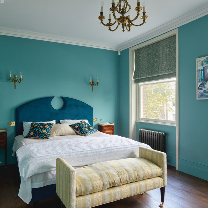 75 Beautiful Victorian Bedroom with Blue Walls Ideas & Designs