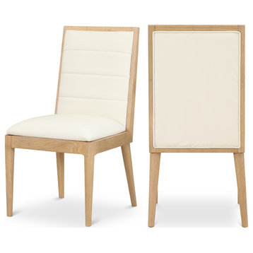 Bristol UpholsteredDining Chair, Set of 2, Cream, Vegan Leather, Natural Finish