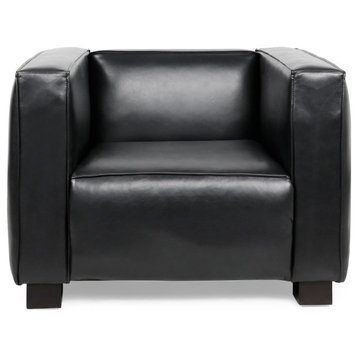 Minkler Faux Leather Club Chair, Midnight/Dark Walnut