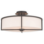 Livex Lighting - Ceiling Mount With Handcrafted Off-White Fabric Hardback Shade, Bronze - A handsome semi flush mount in warm, natural tones. This semi flush mount light will instantly transform a room from dreary to chic. The bronze finish on the frame complements the exquisite, hand crafted off white hardback drum shade and a satin opal glass diffuser guarantees a soft illumination.