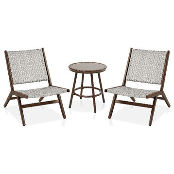 FOA Haft Aluminum Indoor and Outdoor 3-Piece Table and Chair Set in Gray
