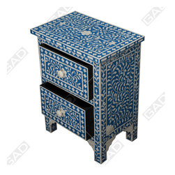 WOOD BONE INLAY BED SIDE 2 DRAWERS CABINET - Furniture