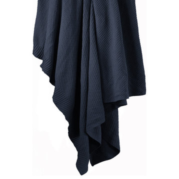 Cotton Knit Blanket, Full/Queen, Navy, 1 Piece