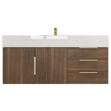 Madison 48" Wall Mounted Vanity With Reinforced Acrylic Sink, Rosewood