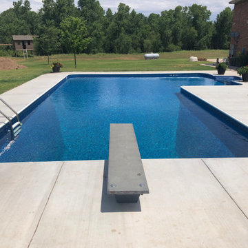 Large L Shaped Elite Polymer Vinyl Liner Pool with Blue Granite Steps