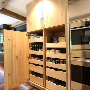 Side by Side Pantries with Adjustable Rollout Storage