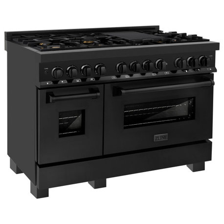 ZLINE 48" Dual Fuel Range, Black Stainless Steel With Brass Burners RAB-BR-48