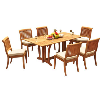 7-Piece Outdoor Teak Dining Set, 69" Table, 6 Arbor Stacking Armless Chairs