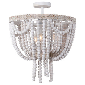 17.8 in 3-Light Wood Beads Cage Chandelier