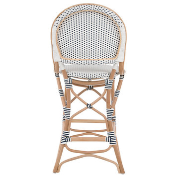 Rattan Bistro Bar Chair, White and Blue, Counterstool
