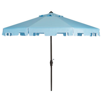 Safavieh Outdoor Zimmerman 11ft Round Market Umbrella Baby Blue / White