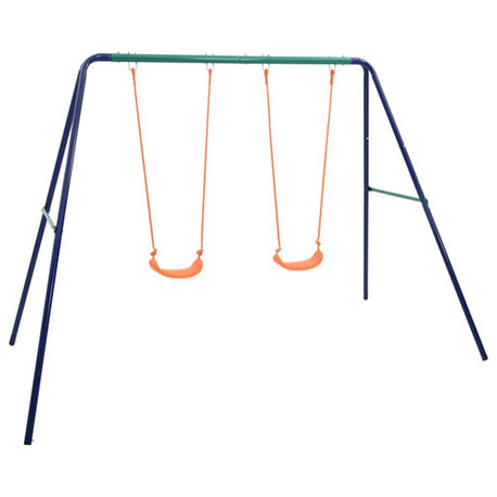 vidaXL Swing Set Blue Steel Medium Durable Outdoor Swing Set