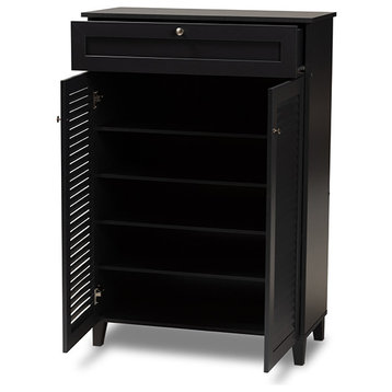 Coolidge Dark Grayed 5-Shelf Wood Shoe Storage Cabinet With Drawer