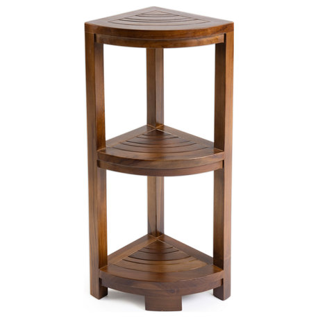 Ala Teak Corner Teak Wood Bath Spa Shower Stool Corner Shelf Storage