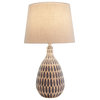 24.5" White Linen Table Lamp With Ceramic Blue and White Base