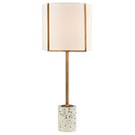 ELK Home - Elk Home Trussed Table Lamp, White Terazzo & Gold With Pure White Shade - Up the style level in a room with the Trussed table lamp. Featuring an on-trend, white terrazzo base, this piece has a subtle mid-century modern vibe with its drum-shaped, white fabric shade and gold finished metal appointments. A table lamp is also available in this collection.