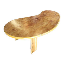 Biomorphic Rattan Coffee Table with Wood Top - Coffee Tables