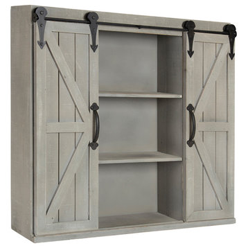 Cates Decorative Wood Wall Storage Cabinet with Sliding Barn Doors, Gray 2 Doors