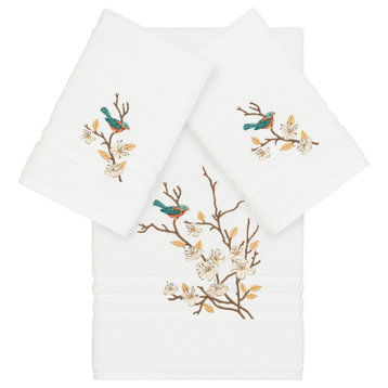 Linum Home Textiles Spring Time Embellished, White, Embellished Towel, 3-Piece S