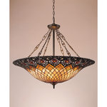 Quoizel - Quoizel TF1901VB Adriana 6 Light Pendant in Vintage Bronze - This gorgeous piece features warm peach shades of opalescent art glass edged with intricate filigree which is accented with delicate flower designs repeated around the shade. The decorative chain mimics the flower detail in the shade. The metal is finished in an authentic bronze patina.