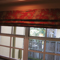 Kitchen Roman Shade and Diningroom Shutters - Window Treatments