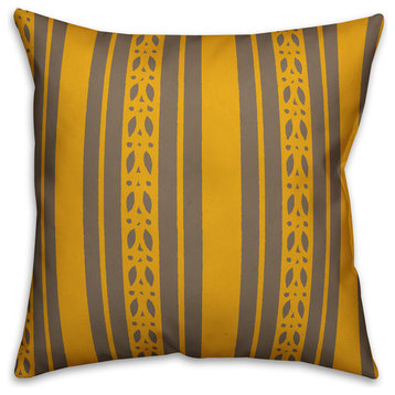 Yellow Folk Stripes Throw Pillow Cover, 16"x16"