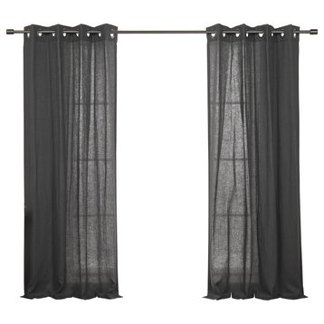 100% Linen Silver Grommet Curtain Set, Dark Grey, 52" W X 84" L