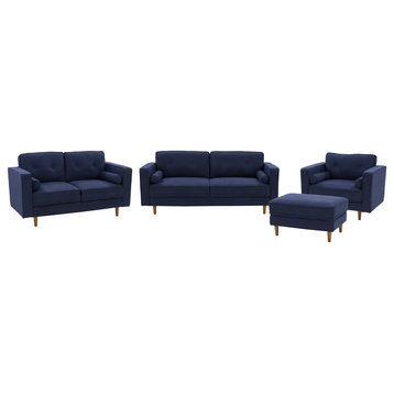 CorLiving Mulberry Fabric Modern Sofa, Loveseat and Accent Chair Set -4pc, Navy