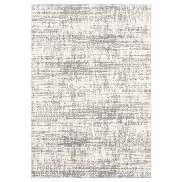 7'X10' Ivory And Gray Abstract Strokes Area Rug