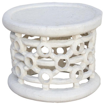 African Distressed White Tribal Table
