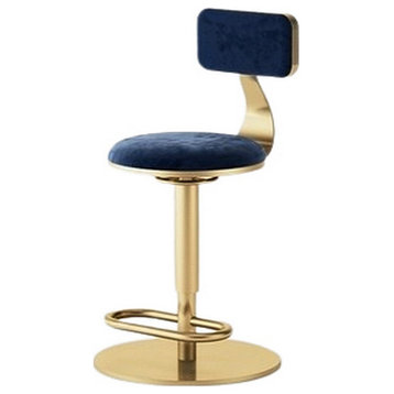 Luxury Round Rotating and Lifting Bar Stool with Backrest, Blue, H17.7-23.6"