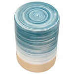 Elk Home - Roe Bay Accent Stool - Bring a touch of summer shores, and extra seating, to a coastal inspired seating area with the Roe Bay earthenware stool. Finished with a hand-applied blue and white glaze that meets a raw sand-colored ceramic strip at its base, it brings gentle waters to mind. Blue Glazed Finish, Seating options are designed to complete a design scheme and bring function to any room with style to spare Indoor use only.