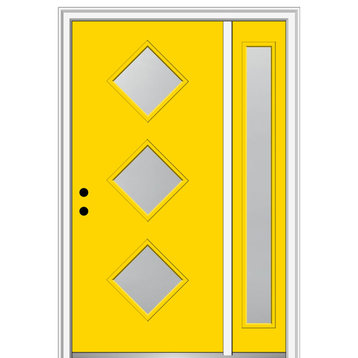 51"x81.75" 3-Lite Diamond Frosted RH Inswing Fiberglass Door With Sidelite